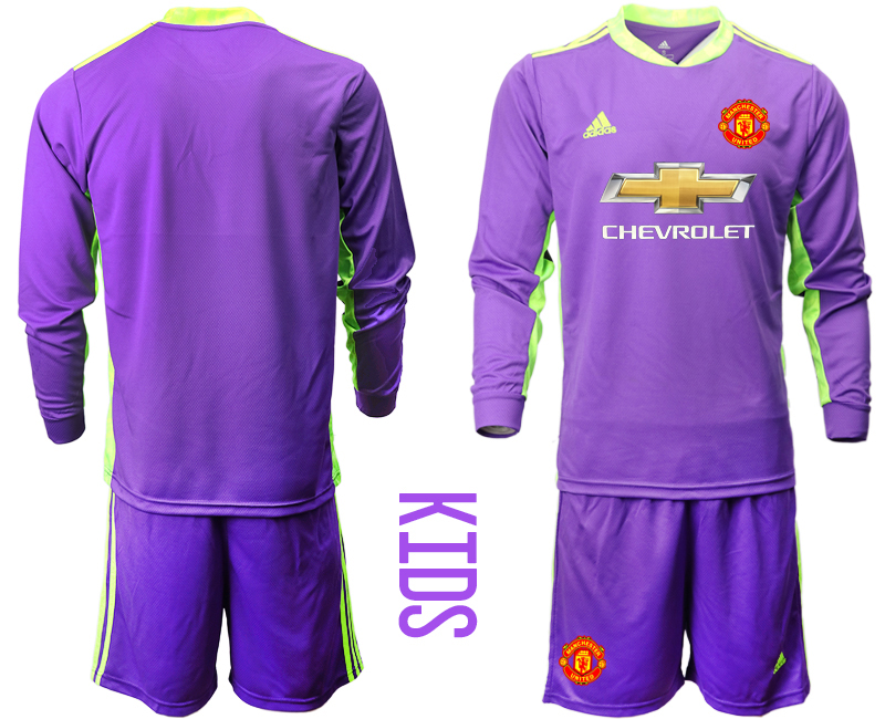 Youth 2020-2021 club Manchester United purple long sleeved Goalkeeper blank Soccer Jerseys
